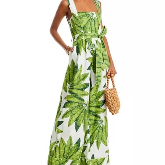 🌿 FARM Rio Palm Fan Wide Leg Jumpsuit w/ Contrast Piping Large 12 14 NWT - Picture 4 of 12